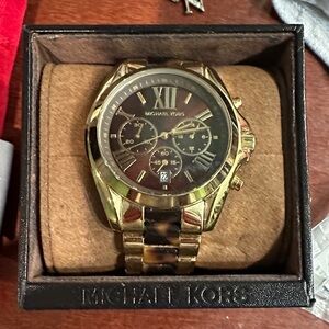 Michael Kors Gold Tone Watch with Black Dial